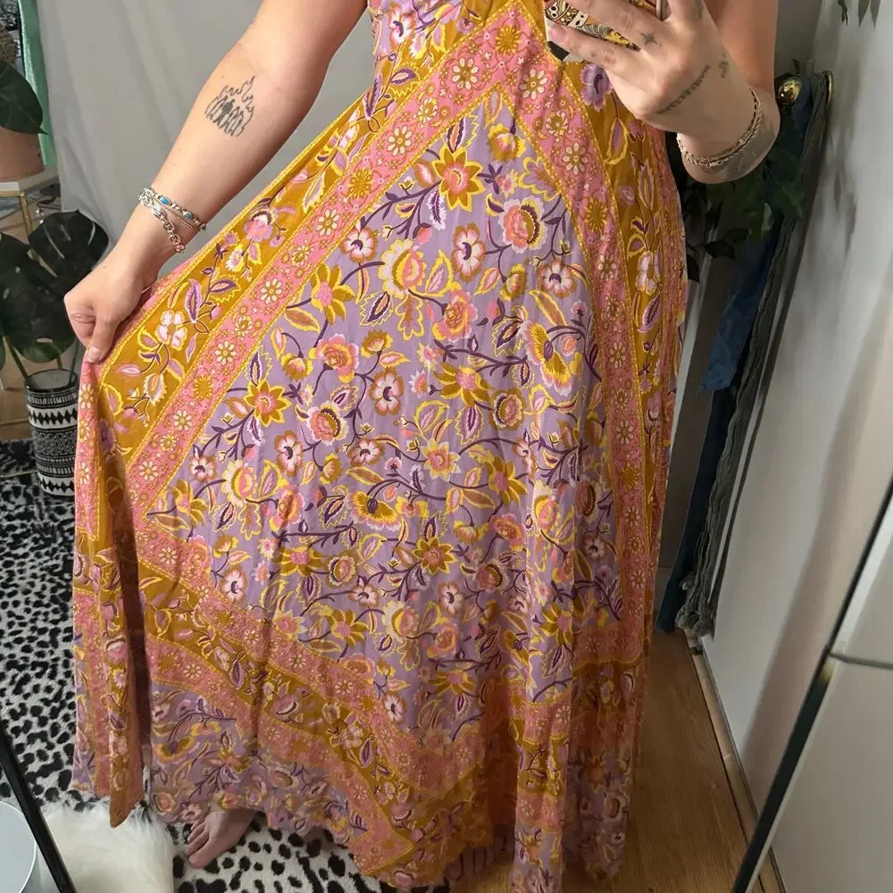 Spell & The Gypsy Lolita Floral Halter Maxi Dress Dress Orange Combo Size XS - Picture 3 of 6